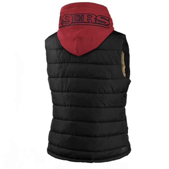 San Francisco 49ers Women’s Hooded Puffer Vest – Black & Red - Picture 2 of 6